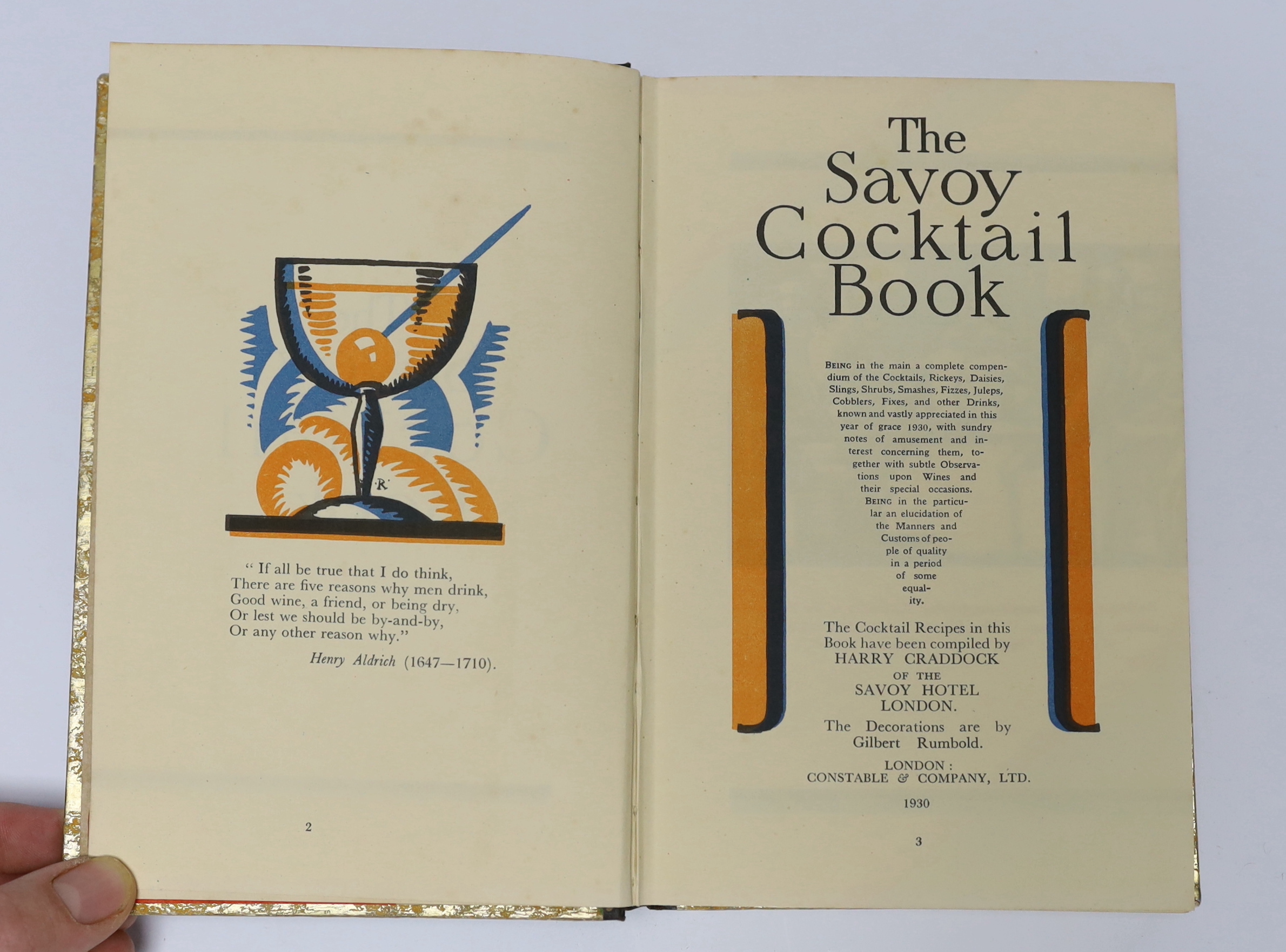 Craddock, Harry - The Savoy Cocktail Book....The decorations by Gilbert Rumbold. First Edition. coloured decorated title, coloured pictorial frontis. and coloured illus./decorations throughout, incl. colour ruled borders